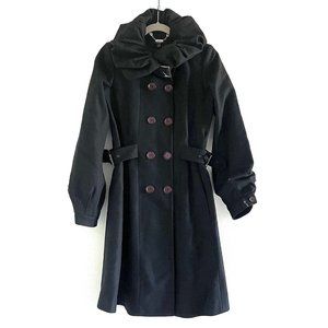 LeFull Black Wool / Cashmere Coat with Ruffle Collar Size 6